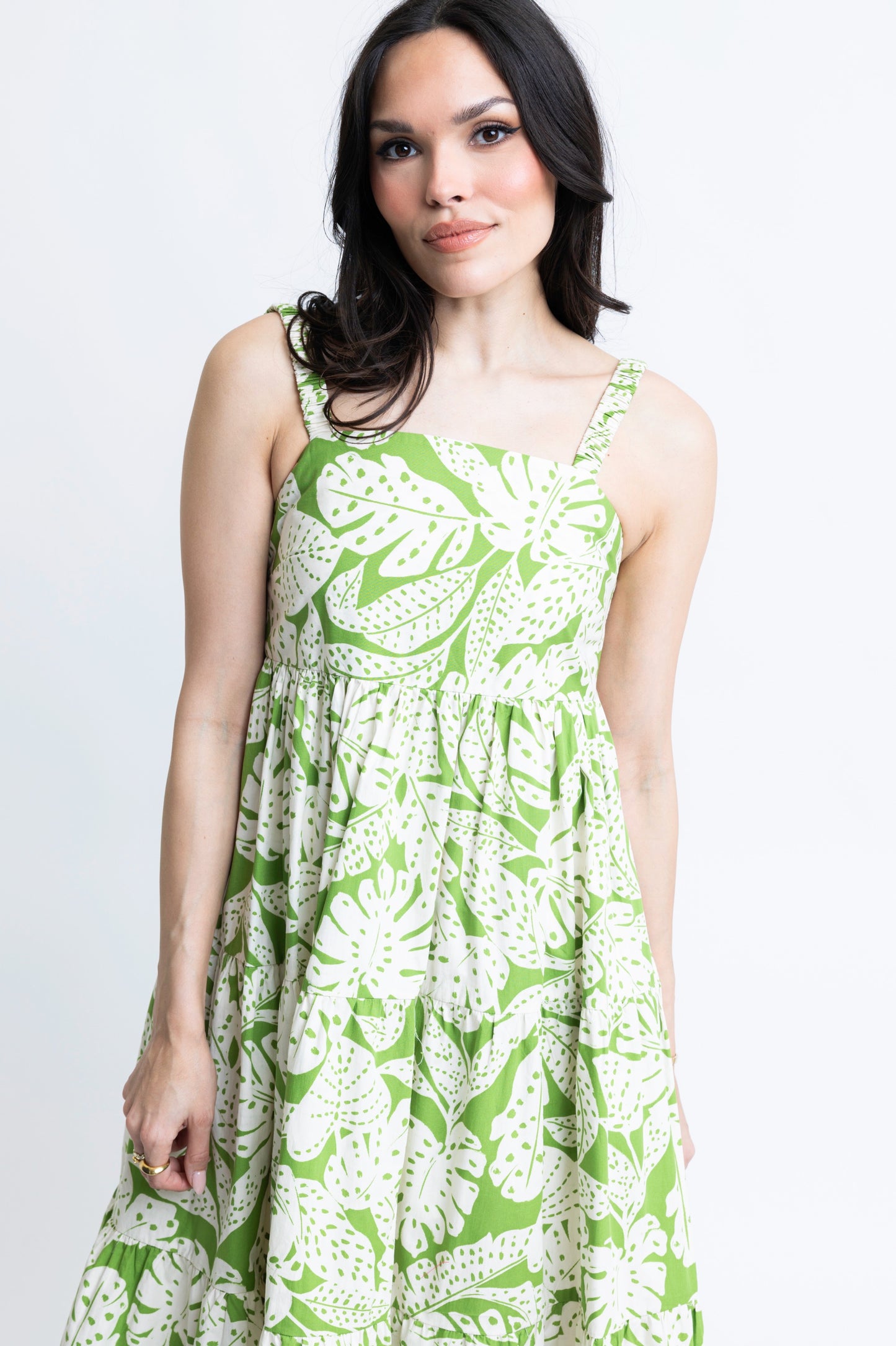 Karlie - Palm Leaf Ibiza Tier Maxi Dress