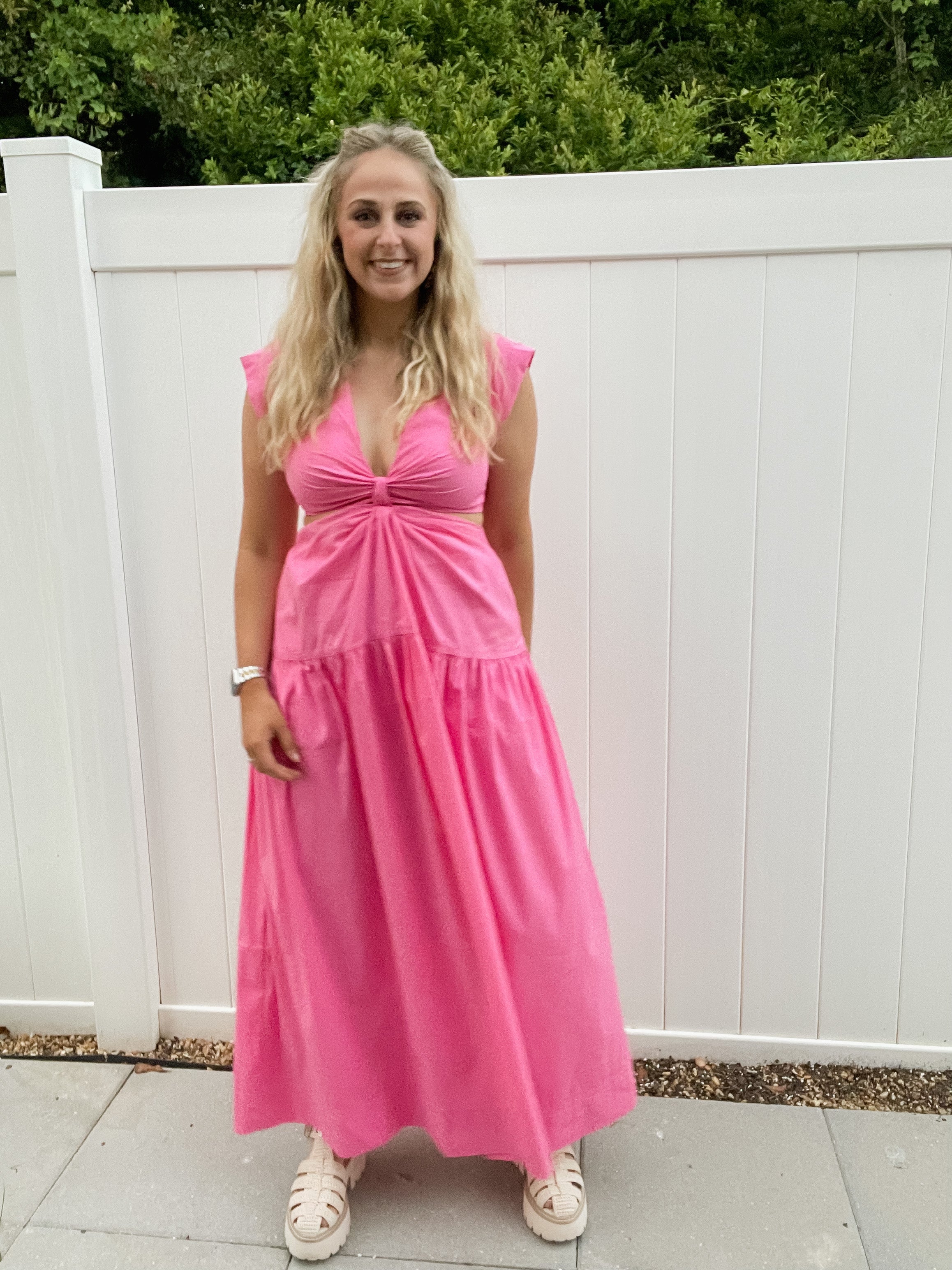 Karlie - Hot Pink Knot Cut-Out Maxi Dress – Seasons Boutique